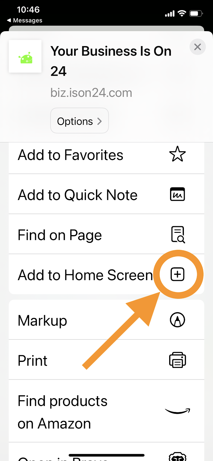 Scroll down the sharing options and tap on Add to Home Screen.